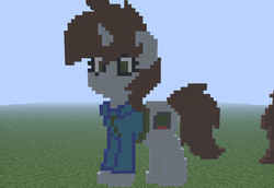 Size: 1024x705 | Tagged: safe, artist:artsy46, oc, oc only, oc:littlepip, pony, unicorn, fallout equestria, pony town, clothes, fallout, fanfic, fanfic art, female, grass, hooves, horn, jumpsuit, mare, minecraft, photo, pixel art, solo, vault suit