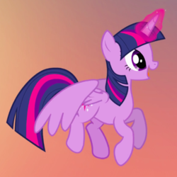 Size: 490x490 | Tagged: safe, screencap, twilight sparkle, alicorn, pony, g4, three's a crowd, cropped, female, flying, mare, simple background, smiling, solo, twilight sparkle (alicorn)