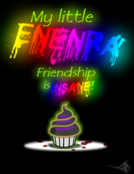 Size: 888x1150 | Tagged: safe, artist:didun850, comic:my little enenra friendship is insane, cover art, cupcake, food, no pony, signature, text