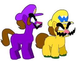 Size: 1006x795 | Tagged: safe, artist:zer0cute, earth pony, pony, male, ponified, super mario bros., waluigi, waluigi's hat, wario, wario's hat