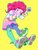 Size: 1536x2048 | Tagged: safe, artist:ku_rimo, gummy, pinkie pie, alligator, equestria girls, g4, blushing, clothes, converse, cupcake, cute, diapinkes, female, food, miniskirt, moe, pantyhose, shoes, simple background, skirt, sneakers, solo, tights, yellow background