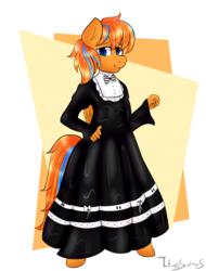 Size: 1883x2472 | Tagged: safe, artist:itwasscatters, oc, oc:cold front, pegasus, anthro, clothes, commission, crossdressing, dress, latex, maid, male, solo, stallion