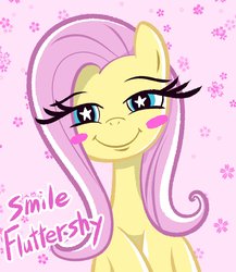 Size: 1774x2048 | Tagged: safe, artist:garammasara, fluttershy, pony, g4, female, smiling, solo, starry eyes, text, wingding eyes