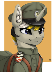 Size: 624x840 | Tagged: safe, artist:printik, oc, oc:katherine, pony, unicorn, equestria at war mod, clothes, ear fluff, hat, military uniform, uniform