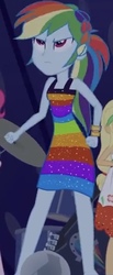 Size: 276x673 | Tagged: safe, screencap, applejack, pinkie pie, rainbow dash, equestria girls, equestria girls series, g4, spring breakdown, spoiler:eqg series (season 2), bare shoulders, bracelet, clothes, cropped, cruise concert outfit, determination, determined, determined look, dress, female, fist, headband, jewelry, ponytail, sleeveless, sleeveless dress, solo focus