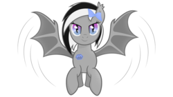 Size: 1192x670 | Tagged: safe, artist:losttemplar, oc, oc only, oc:waffle juice, bat pony, pony, bow, flying, logo, simple background, solo, transparent background, vector