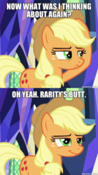 Size: 600x1068 | Tagged: safe, edit, edited screencap, screencap, applejack, earth pony, pony, g4, the last laugh, applejack is best facemaker, caption, cowboy hat, female, hat, image macro, implied lesbian, implied rarijack, implied shipping, mare, memeful.com, smiling, text, the crystsolo