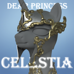 Size: 1280x1280 | Tagged: safe, artist:amarthgul, pony, 3d, album cover, dear princess celestia, helmet, mannequin, simple background, solo