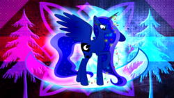 Size: 3840x2160 | Tagged: safe, artist:laszlvfx, artist:zomgitsalaura, edit, princess luna, alicorn, pony, g4, christmas, christmas lights, female, high res, holiday, mare, missing accessory, solo, wallpaper, wallpaper edit