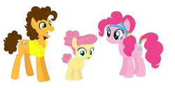 Size: 1052x534 | Tagged: safe, artist:springthornwillow, cheese sandwich, li'l cheese, pinkie pie, earth pony, pony, g4, the last problem, base used, clothes, family, female, male, mare, ship:cheesepie, shipping, shirt, simple background, smiling, stallion, straight, trio, white background