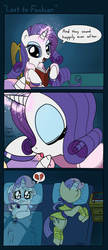 Size: 956x2214 | Tagged: safe, artist:furnut, rarity, sweetie belle, pony, unicorn, g4, bed, blanket, book, clothes, comic, crying, eyes closed, female, filly, heartbreak, horn, kiss mark, lipstick, mannequin, mare, on back, pictogram, pillow, plushie, reading, sad, speech