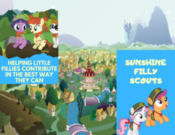Size: 2000x1545 | Tagged: safe, lavandula, nature walk, scootaloo, sweetie belle, pony, g4, background pony, cutie mark crusaders, female, filly, filly guides, unnamed character, unnamed pony