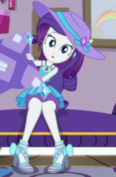 Size: 480x732 | Tagged: safe, edit, edited screencap, screencap, rarity, camping must-haves, equestria girls, g4, my little pony equestria girls: better together, :o, clothes, cropped, cute, female, geode of shielding, hat, high heels, legs, looking at you, magical geodes, nail polish, open mouth, open-toed shoes, pencil skirt, pillow, raribetes, rarity peplum dress, rarity's bedroom, sandals, sexy, shoes, sitting, skirt, solo, toenail polish