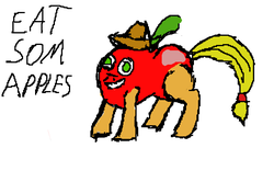 Size: 640x400 | Tagged: safe, artist:topben, applejack, food pony, original species, pony, g4, 1000 hours in ms paint, apple, applejack becoming an apple, blank flank, buy some apples, caricature, food, food transformation, imagination, not salmon, simple background, tasty treat, transformation, wat, white background