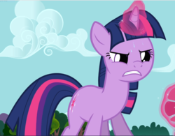 Size: 1207x942 | Tagged: safe, screencap, twilight sparkle, pony, unicorn, g4, magic duel, cropped, female, glowing horn, gritted teeth, horn, mare, solo, struggling, sweat, unicorn twilight