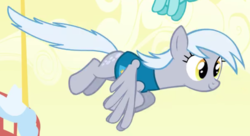 Size: 1368x746 | Tagged: safe, screencap, frosty dew, pegasus, pony, g4, winter wrap up, background pony, cropped, female, flying, mare, recolor, smiling, solo focus, weather team, winter wrap up vest