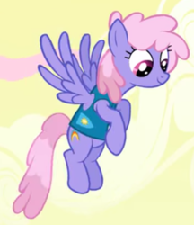 Size: 626x726 | Tagged: safe, screencap, rainbowshine, pegasus, pony, g4, winter wrap up, background pony, cropped, female, jumping, mare, smiling, solo, weather team, winter wrap up vest