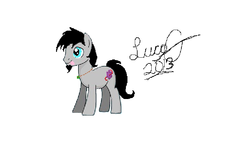 Size: 816x460 | Tagged: safe, artist:lucas_gaxiola, oc, oc only, earth pony, pony, beard, earth pony oc, facial hair, jewelry, male, ms paint, necklace, signature, simple background, smiling, solo, stallion, white background