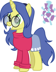 Size: 786x1017 | Tagged: safe, artist:duskthebatpack, oc, oc only, oc:logical leap, pony, unicorn, clothes, commission, cutie mark, female, glasses, hairband, mare, simple background, skirt, solo, sweater, transparent background