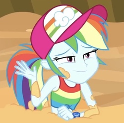 Size: 440x434 | Tagged: safe, screencap, rainbow dash, equestria girls, equestria girls series, g4, spring breakdown, spoiler:eqg series (season 2), cropped, cruise outfit, female, fetish fuel, jungle, quicksand, rainbow dash is best facemaker, sleeveless, solo