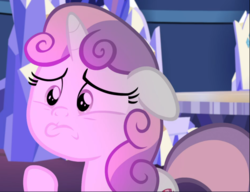 Size: 1225x939 | Tagged: safe, screencap, sweetie belle, pony, unicorn, g4, growing up is hard to do, cropped, female, filly, floppy ears, pouting, raised hoof, solo
