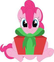 Size: 3134x3562 | Tagged: safe, artist:porygon2z, pinkie pie, earth pony, pony, g4, female, high res, looking at you, mare, present, sitting, smiling, solo, underhoof