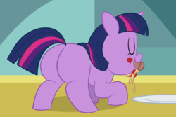 Size: 1200x800 | Tagged: safe, artist:scobionicle99, twilight sparkle, pony, g4, butt, female, filly, filly twilight sparkle, food, pizza, plot, solo, twibutt, younger