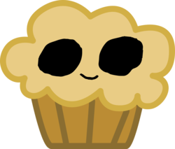 Size: 6077x5172 | Tagged: safe, artist:tikibat, oc, oc only, oc:xerxes the destroyer, pony, food, inanimate object, looking at camera, looking at you, looking into your soul, muffin, smiling, smiling at you, solo