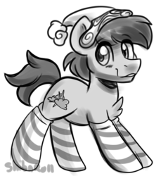 Size: 471x515 | Tagged: safe, artist:shiba_roll, oc, oc only, oc:funny sun, earth pony, pony, clothes, socks, solo, striped socks