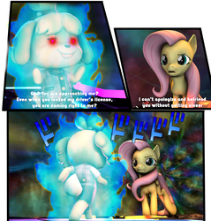 Size: 2100x2200 | Tagged: safe, artist:sourcerabbit, fluttershy, dog, pegasus, pony, g4, 3d, animal crossing, crossover, dio brando, high res, isabelle, jojo's bizarre adventure, jotaro kujo, oh you're approaching me, vannamelon