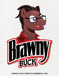 Size: 2550x3300 | Tagged: safe, alternate version, artist:samoht-lion, oc, oc only, oc:brawny buck, earth pony, pony, bust, clothes, earth pony oc, glasses, high res, male, open mouth, smiling, solo, stallion