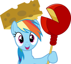 Size: 3300x3000 | Tagged: safe, artist:cloudy glow, rainbow dash, pegasus, pony, g4, pinkie pride, .ai available, cheese, cheese hat, edam, female, food, hat, high res, mare, simple background, smiling, solo, transparent background, vector