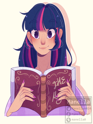 Size: 1427x1900 | Tagged: safe, artist:manella-art, twilight sparkle, human, g4, book, bust, female, humanized, portrait, solo