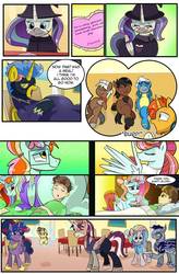 Size: 724x1103 | Tagged: safe, artist:candyclumsy, oc, oc:candy clumsy, oc:heartstrong flare, oc:king speedy hooves, oc:princess healing glory, oc:princess mythic majestic, oc:princess sincere scholar, oc:queen galaxia (bigonionbean), oc:tommy the human, alicorn, human, pegasus, pony, comic:nightmare pulsar, alicorn oc, aunt and nephew, belly, big belly, blushing, burp, canterlot, canterlot castle, clothes, comic, commissioner:bigonionbean, costume, cutie mark, dialogue, dining room, female, flashback, full, fusion, fusion:big macintosh, fusion:caboose, fusion:cheerilee, fusion:flash sentry, fusion:fleur-de-lis, fusion:fluttershy, fusion:lightning dust, fusion:ms. harshwhinny, fusion:nurse redheart, fusion:princess cadance, fusion:princess celestia, fusion:princess luna, fusion:promontory, fusion:rarity, fusion:sassy saddles, fusion:shining armor, fusion:silver zoom, fusion:spitfire, fusion:starlight glimmer, fusion:sunburst, fusion:trixie, fusion:trouble shoes, fusion:twilight sparkle, fusion:zecora, grooming, guard, hair bun, halloween, holiday, horn, human oc, husband and wife, implied discord, implied discoshy, implied shipping, implied straight, jewelry, love letter, magic, magician outfit, male, nerd pony, nightmare night, overalls, preening, random pony, regalia, scroll, shadowbolts costume, sick, sleeping, stallion, stuffed, thought bubble, writer:bigonionbean
