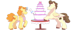 Size: 1280x512 | Tagged: safe, artist:itstechtock, pound cake, pumpkin cake, pony, g4, cake, food, icing bag, magic, older