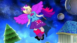 Size: 1280x720 | Tagged: safe, artist:user15432, edit, edited screencap, screencap, twilight sparkle, alicorn, human, equestria girls, g4, barely eqg related, clothes, crossover, crown, ear piercing, earring, jewelry, nintendo, piercing, ponied up, pony ears, princess rosalina, regalia, rosalina, screenshots, shoes, super mario bros., super mario galaxy, super smash bros., super smash bros. 4, twilight sparkle (alicorn), wings