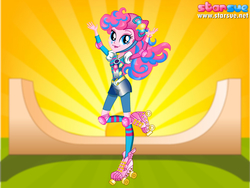 Size: 800x600 | Tagged: safe, artist:user15432, pinkie pie, human, equestria girls, g4, my little pony equestria girls: friendship games, bracelet, clothes, dressup game, elbow pads, helmet, jewelry, knee pads, necklace, ponied up, roller derby, roller skates, skates, socks, solo, sporty style, starsue, stockings, thigh highs