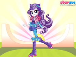 Size: 800x600 | Tagged: safe, artist:user15432, rarity, human, equestria girls, g4, my little pony equestria girls: friendship games, clothes, dressup game, elbow pads, helmet, jewelry, knee pads, leggings, necklace, ponied up, roller derby, roller skates, solo, sporty style, starsue