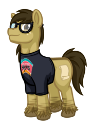Size: 1450x2000 | Tagged: safe, artist:texasuberalles, derpibooru exclusive, oc, oc only, oc:bay mac, earth pony, pony, 2020 community collab, derpibooru community collaboration, clothes, colored hooves, dorsal stripe, dun, freckles, glasses, looking at you, male, primitive markings, san antonio spurs, shirt, simple background, solo, stallion, t-shirt, transparent background, unshorn fetlocks