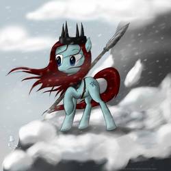 Size: 894x894 | Tagged: safe, artist:rule1of1coldfire, oc, oc only, pony, crown, jewelry, regalia, solo, spear, weapon, winter