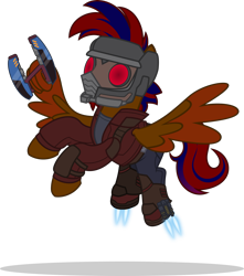 Size: 1280x1448 | Tagged: safe, artist:mlp-trailgrazer, oc, oc only, oc:jaywalk, pegasus, pony, clothes, cosplay, costume, simple background, solo, star-lord, transparent background
