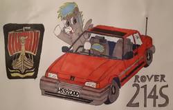 Size: 1117x716 | Tagged: safe, artist:rapidsnap, oc, oc only, oc:lime zest, pegasus, pony, car, male, rover (car), rover 200 series, simple background, stallion, tongue out, traditional art, white background