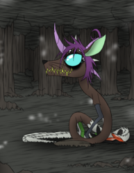 Size: 888x1150 | Tagged: safe, artist:didun850, twilight sparkle, draconequus, g4, curn, curved horn, draconequified, female, forest, horn, slit pupils, solo, species swap, tree