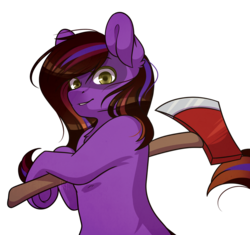 Size: 921x867 | Tagged: safe, artist:ak4neh, oc, oc only, oc:moon singer, earth pony, pony, axe, female, mare, simple background, solo, transparent background, weapon