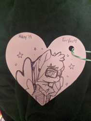 Size: 2429x3238 | Tagged: safe, artist:appledew, pegasus, pony, glasses, high res, irl, male, mikey way, my chemical romance, photo, plushie tag, ponified, solo, stallion, traditional art