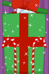 Size: 800x1200 | Tagged: dead source, safe, artist:mashoart, trixie, equestria girls, g4, bow, candy cane, female, hide, present, ribbon, solo, sparkles