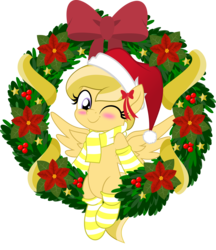 Size: 5000x5786 | Tagged: safe, artist:jhayarr23, part of a set, oc, oc only, oc:amber streak, pegasus, pony, blushing, christmas, clothes, hat, holiday, jhayarr23's holiday ych, movie accurate, one eye closed, santa hat, scarf, simple background, socks, solo, striped socks, transparent background, wink, wreath, ych result