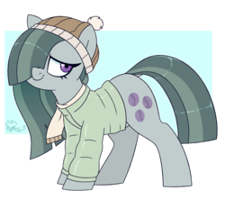 Size: 1800x1600 | Tagged: safe, artist:notenoughapples, marble pie, earth pony, pony, g4, beanie, clothes, female, hat, jacket, mare, scarf, simple background, solo