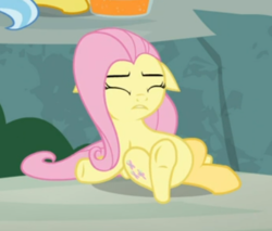 Size: 444x378 | Tagged: safe, screencap, angel bunny, doctor fauna, fluttershy, pegasus, pony, g4, she talks to angel, belly, body swap, cropped, exhausted, eyes closed, female, floppy ears, mare, offscreen character, on back, solo focus, underhoof