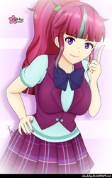 Size: 772x1221 | Tagged: safe, artist:clouddg, sour sweet, human, equestria girls, g4, my little pony equestria girls: friendship games, breasts, busty sour sweet, clothes, crystal prep academy uniform, female, freckles, humanized, light skin, one eye closed, pleated skirt, ponytail, school uniform, signature, skirt, smiling, solo